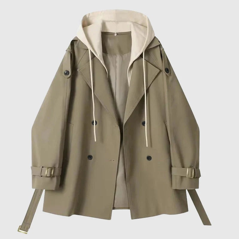 Women's Trench Coat – Oversized Fit – Hood – Double-Breasted – Belt – Cotton Style
