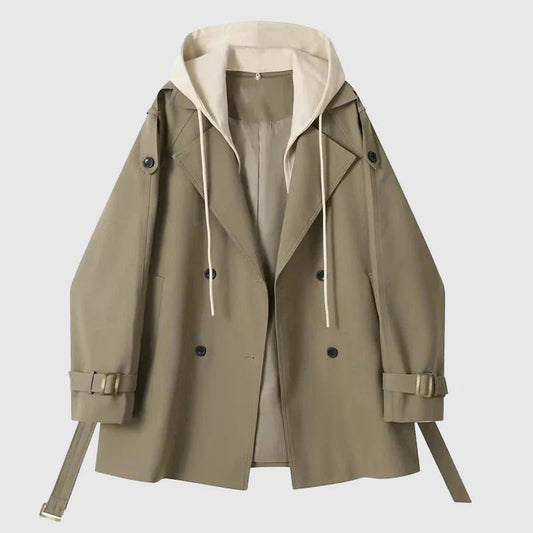 Women's Trench Coat – Oversized Fit – Hood – Double-Breasted – Belt – Cotton Style