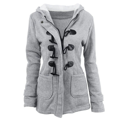 Women's Jacket with Hood – Structured Fit – Cotton Blend – Knee Length – Toggle Details