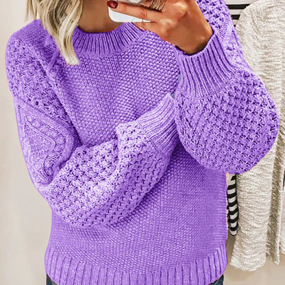 Women's Sweater in Wool Blend – Oversized Fit – Cable Knit – Balloon Sleeves