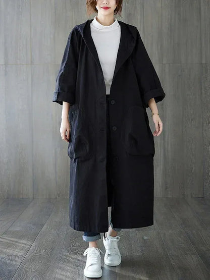 Women's Trench Coat – Oversized Fit – Water-Repellent – Hood – Ankle-Length Casual Style