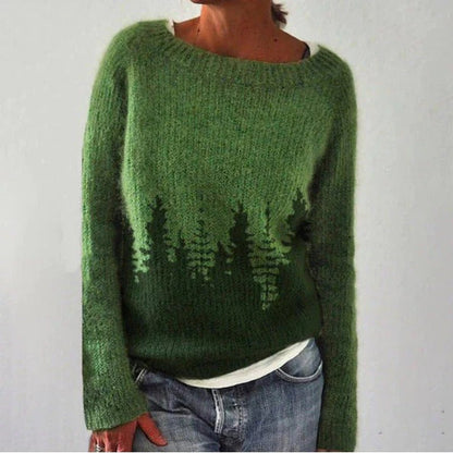Women's Sweater – Wool Knit – Relaxed Fit – Geometric Pattern – Long Sleeves