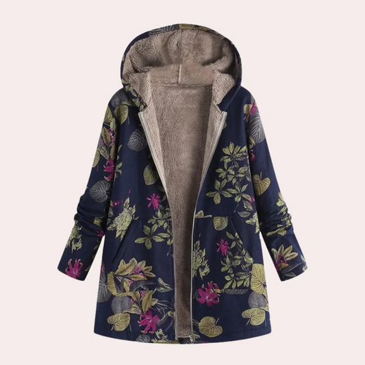 Women's Hoodie – Relaxed Fit – Floral Print – Fur-Lined Inside – Hip Length