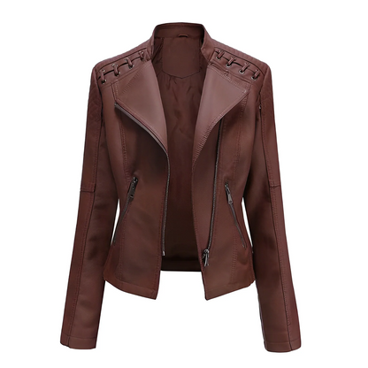 Women's Leather Jacket – Slim Fit – Asymmetric Zipper – Quilted Shoulders