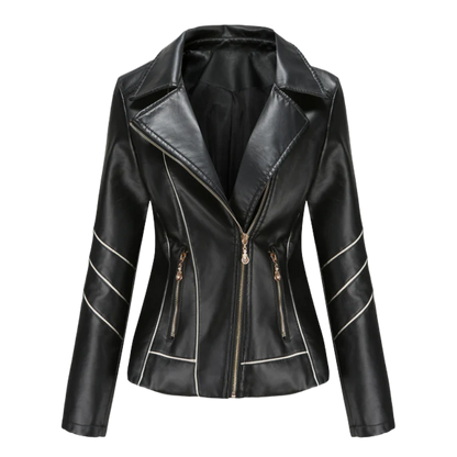 Women's Jacket – Slim Fit Leather – Asymmetric Zipper – Biker Style – Notch Collar