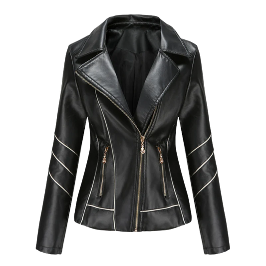 Women's Jacket – Slim Fit Leather – Asymmetric Zipper – Biker Style – Notch Collar