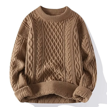 Women's Sweater – Wool Blend – Relaxed Fit – Cable Knit – Ribbed Neck