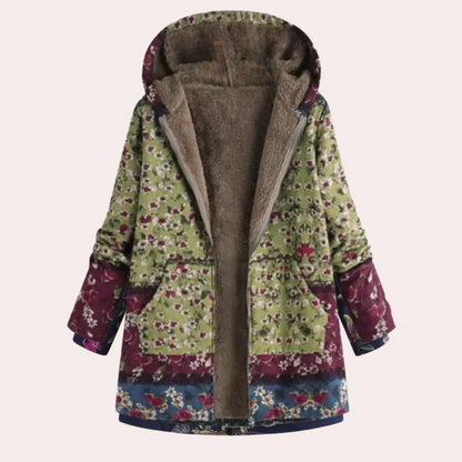 Women's Hoodie – Relaxed Fit – Floral Print – Fur-Lined Inside – Hip Length