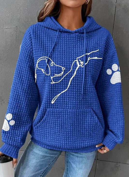 Women's Hoodie – Quilted Fabric – Relaxed Fit – Dog Pattern – Kangaroo Pocket