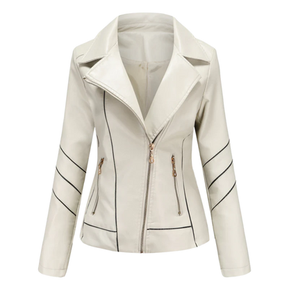 Women's Jacket – Slim Fit Leather – Asymmetric Zipper – Biker Style – Notch Collar
