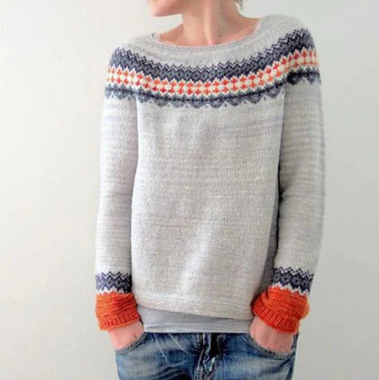 Women's Sweater – Wool Knit – Relaxed Fit – Geometric Pattern – Long Sleeves