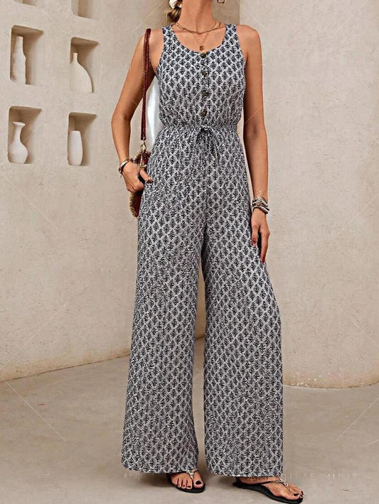 Women's jumpsuit – relaxed fit – wide legs – breathable fabric – drawstring waist
