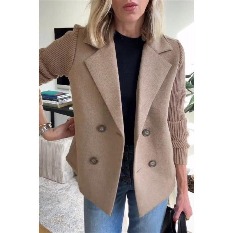 Women's Wool Coat – Tailored Fit – Double-Breasted – Ribbed Sleeves – Lapels