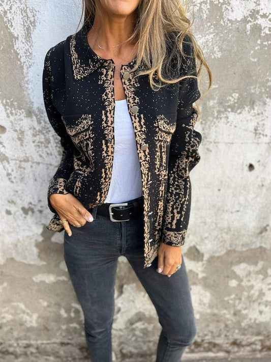 Women's Jacket – Knitted Wool Blend – Relaxed Fit – Metal Buttons – Notched Collar