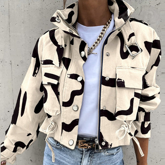 Women's Jacket – Cropped Cut – Relaxed Fit – Patterned – Adjustable Hem