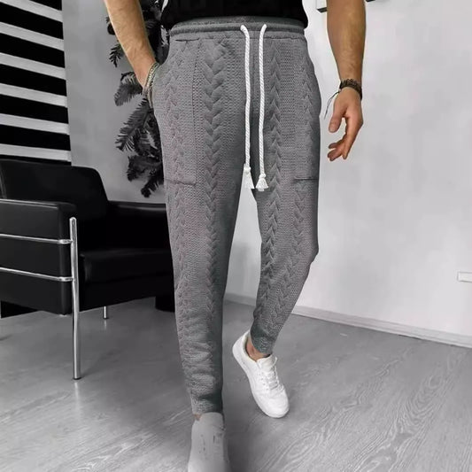 Men's Trousers Joggers – Jacquard Texture – Straight Fit – Drawstring – Cuffed Legs