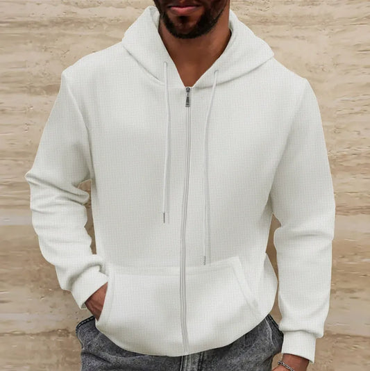 Men's Hoodie – Waffle Texture – Regular Fit – Zipper – Relaxed Style
