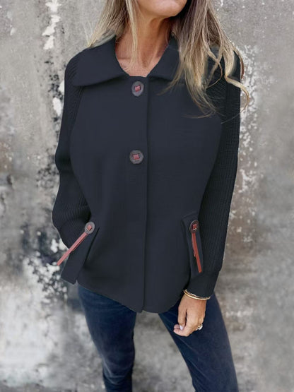Women's Jacket – Relaxed Fit – Ribbed Sleeves – Wide Collar – Knee Closure