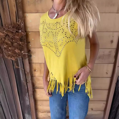 Women's T-shirt – Relaxed fit – Cutouts – Fringed edge – Soft cotton feel