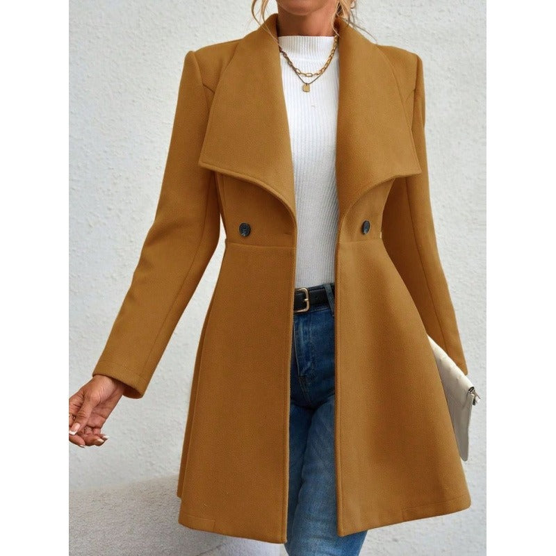 Women's Wool Coat – Slim Fit – Long Model – Buttons – Classic Cut