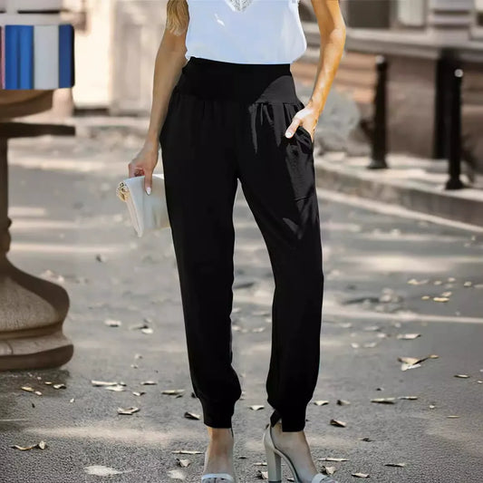 Women's Pants – High Waist – Tapered Fit – Elastic Waistband – Ribbed Ankles – Breathable Fabric – With Pockets