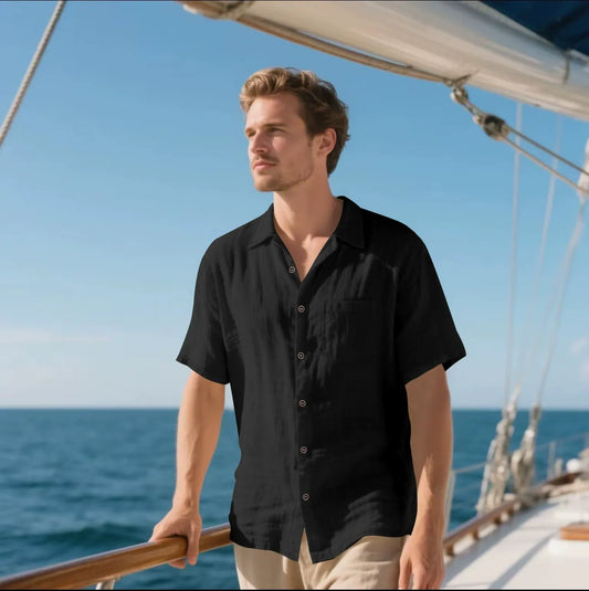 Men's Shirt with Buttons – Linen – Relaxed Fit – Short Sleeve – Breathable Casual
