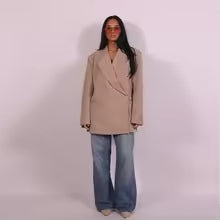 Women's Blazer – Loose Fit – Half-Length Sleeves – Cotton – Lapel – Button Front
