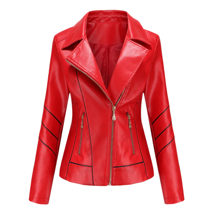Women's Jacket – Slim Fit Leather – Asymmetric Zipper – Biker Style – Notch Collar