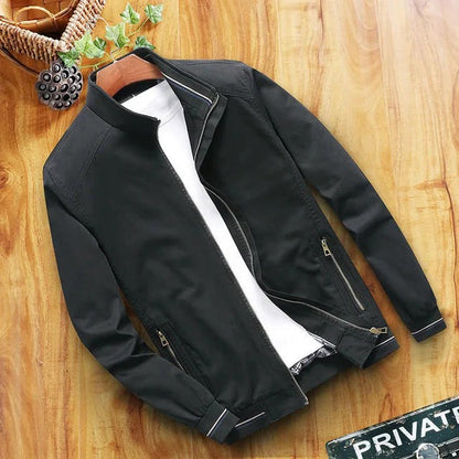Men's Windbreaker – Slim Fit – High Collar – Zipper Pockets – Ribbed Hem