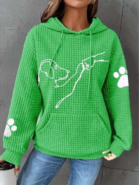 Women's Hoodie – Quilted Fabric – Relaxed Fit – Dog Pattern – Kangaroo Pocket
