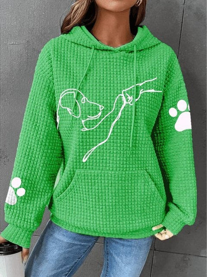 Women's Hoodie – Quilted Fabric – Relaxed Fit – Dog Pattern – Kangaroo Pocket