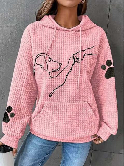 Women's Hoodie – Quilted Fabric – Relaxed Fit – Dog Pattern – Kangaroo Pocket