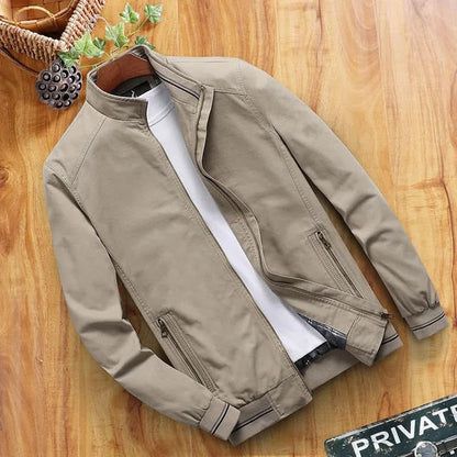 Men's Windbreaker – Slim Fit – High Collar – Zipper Pockets – Ribbed Hem