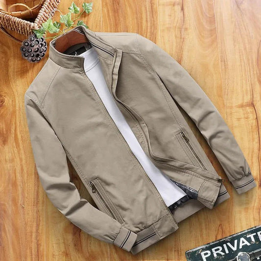 Men's Windbreaker – Slim Fit – High Collar – Zipper Pockets – Ribbed Hem