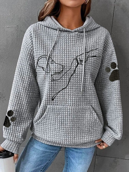 Women's Hoodie – Quilted Fabric – Relaxed Fit – Dog Pattern – Kangaroo Pocket