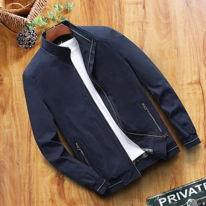 Men's Windbreaker – Slim Fit – High Collar – Zipper Pockets – Ribbed Hem