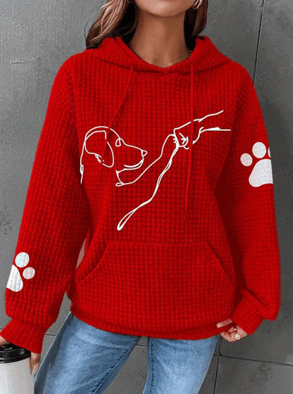 Women's Hoodie – Quilted Fabric – Relaxed Fit – Dog Pattern – Kangaroo Pocket