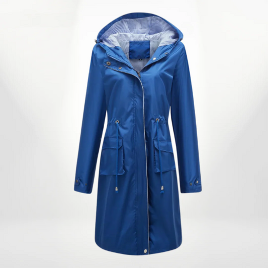 Women's Trench Coat – Slim Fit – Drawstring Hood – Knee Length – Waterproof Fabric