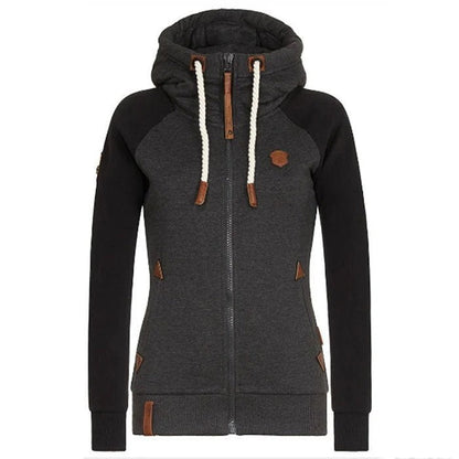Women's Hoodie with Zipper – Slim Fit – Knitted Fabric – Ribbed Cuffs – Pocket and Drawstring Hood