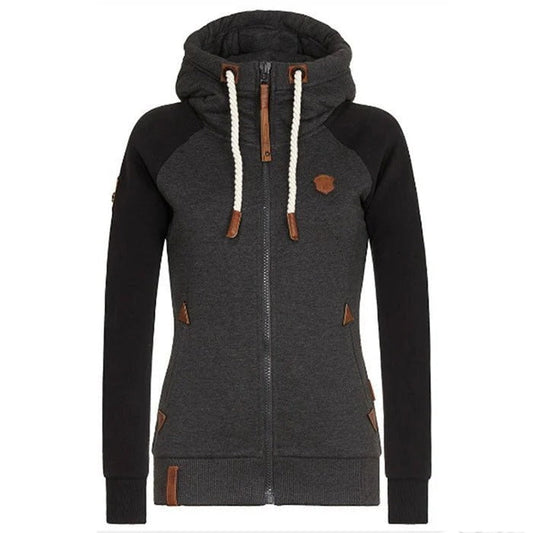 Women's Hoodie with Zipper – Slim Fit – Knitted Fabric – Ribbed Cuffs – Pocket and Drawstring Hood