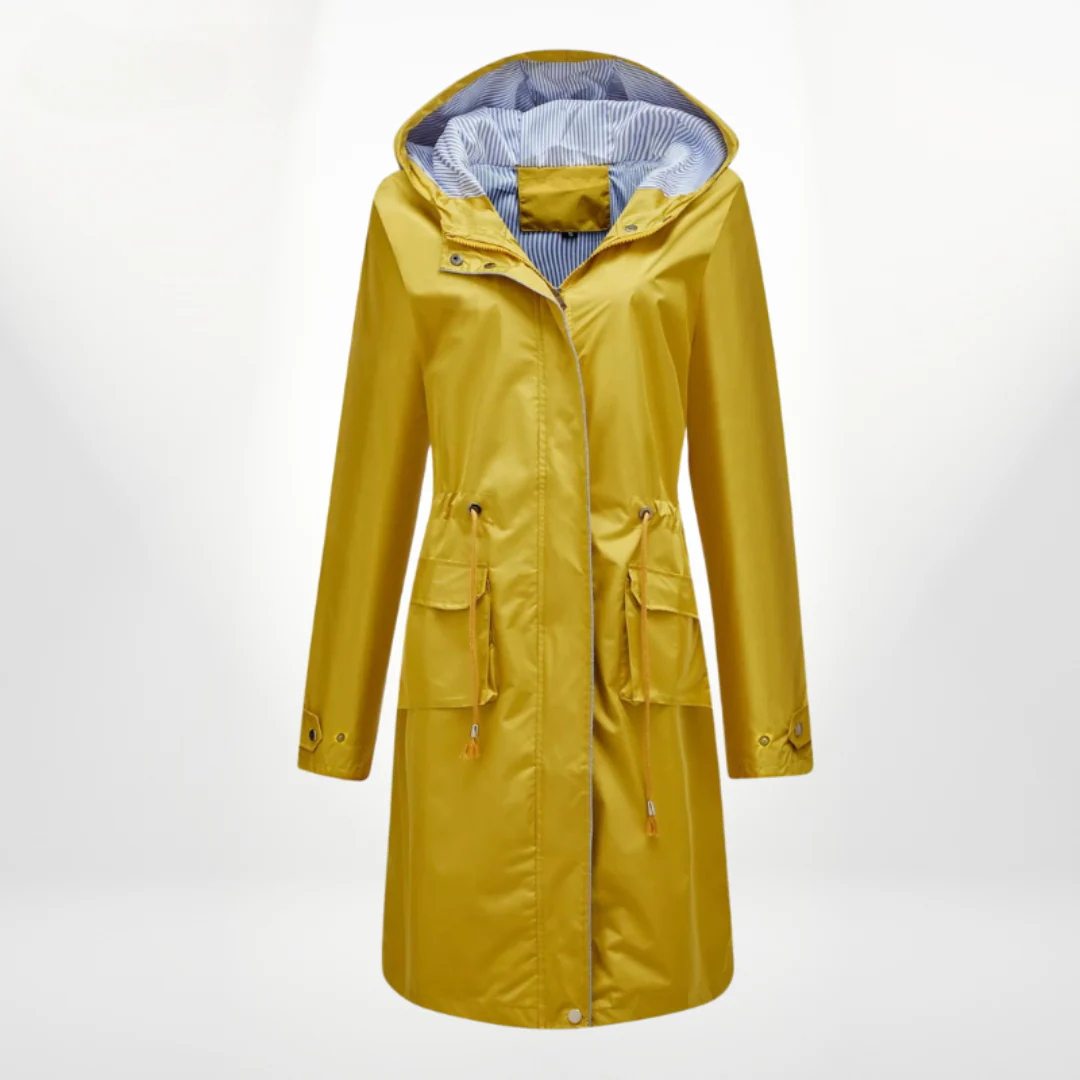 Women's Trench Coat – Slim Fit – Drawstring Hood – Knee Length – Waterproof Fabric