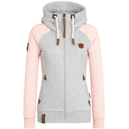 Women's Hoodie with Zipper – Slim Fit – Knitted Fabric – Ribbed Cuffs – Pocket and Drawstring Hood