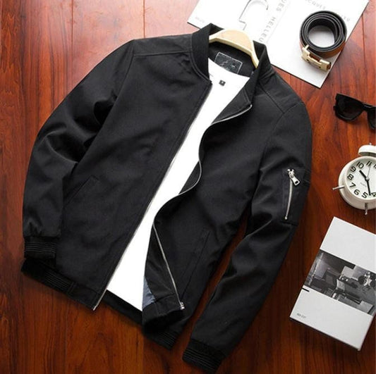Men's Bomber Jacket – Wind Resistant – Relaxed Fit – Zipper – Sleeve Pocket