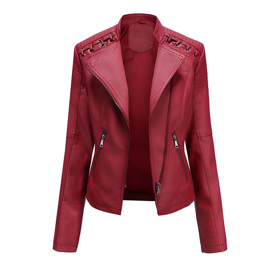 Women's Leather Jacket – Slim Fit – Asymmetric Zipper – Quilted Shoulders