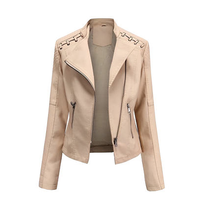 Women's Leather Jacket – Slim Fit – Asymmetric Zipper – Quilted Shoulders