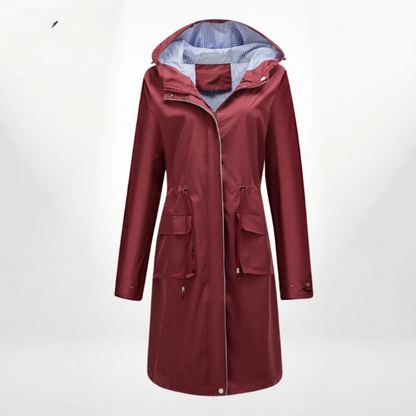 Women's Trench Coat – Slim Fit – Drawstring Hood – Knee Length – Waterproof Fabric