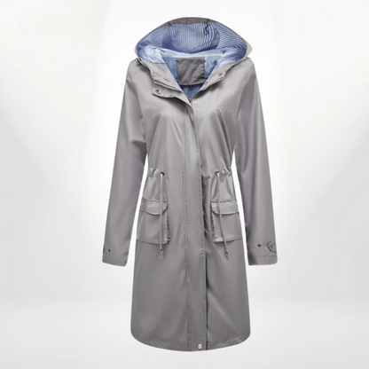 Women's Trench Coat – Slim Fit – Drawstring Hood – Knee Length – Waterproof Fabric
