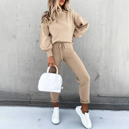 Women's Lounge Set – Comfortable Cotton Knit – Relaxed Top – Slim Pants
