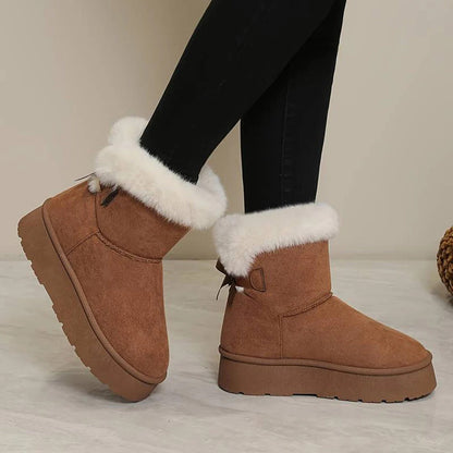 Women's Mid-Calf Boots – Suede Wool Feel – Lined with Faux Fur – Thick Sole