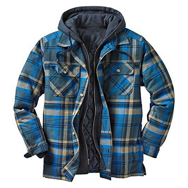 Men's Shirt Jacket – Relaxed Fit – Quilted Lining – Hood – Flannel Checkered